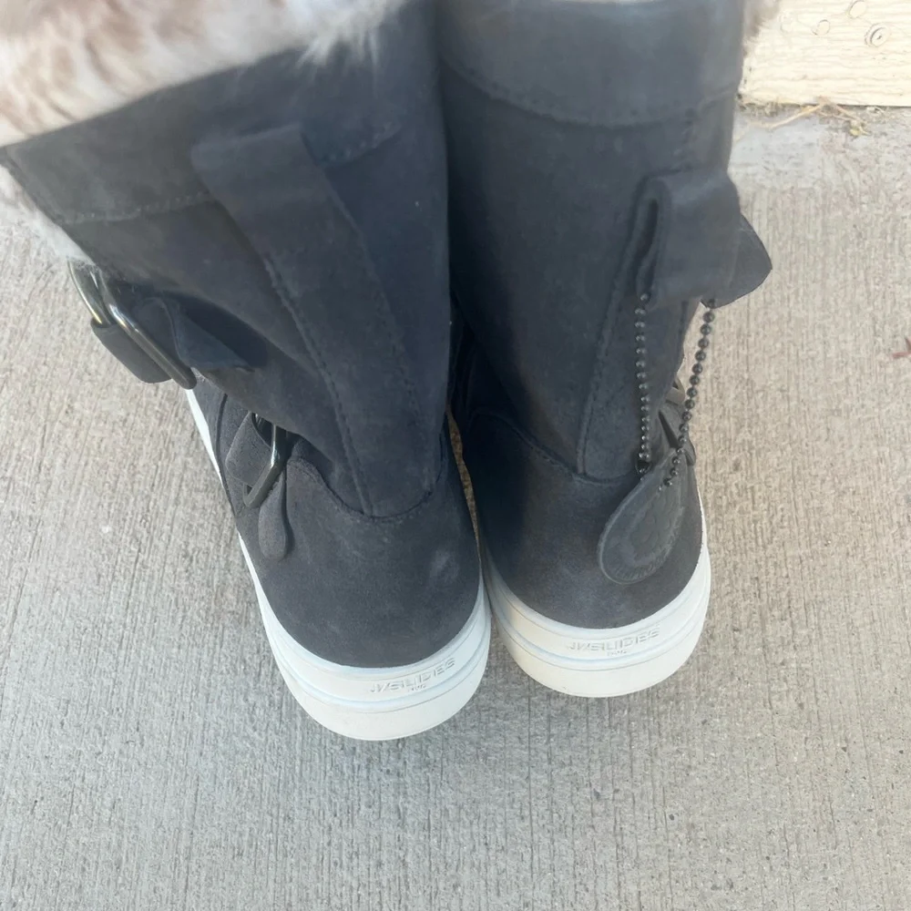 J/Slides Nelly Boots 8.5 Gray Suede Faux Fur Lined Winter Ankle Boots